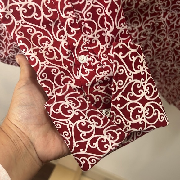 Talbots women’s button down blouse Maroon White scroll print 10 - Picture 5 of 7